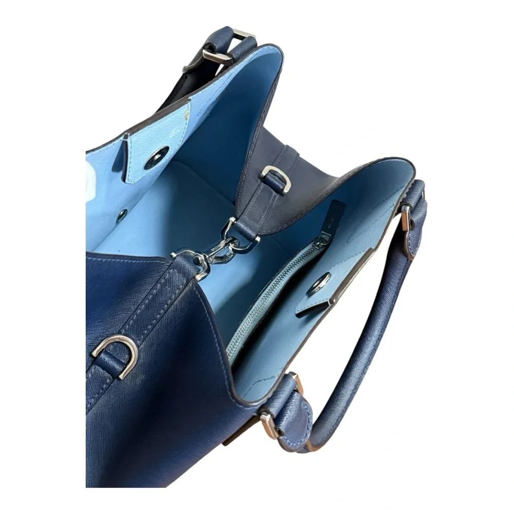 Authentic Michael Kors Blue Greenwich Saffiano Leather Satchel Crossbody Handbag